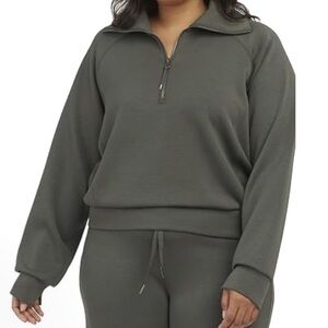 Spanx Air Essential 1/4 Zip Sweatshirt Sz 2X Dark Palm Green Athleisure Loungewe